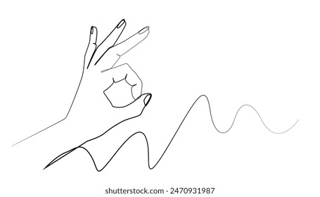 line art hand gesture. vector line art drawing of hand showing OK sign. single line drawing of a gesture of agreement