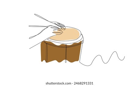 line art of hand hitting conga.abstract one line drawing playing conga percussion.musical instrument hitting.isolated white background