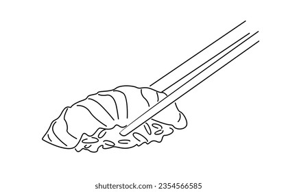 line art of hand holding chopsticks with sushi