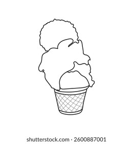 Line art of Hand holding a cup of ice cream with a spoon