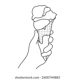 Line art of Hand holding a delicious ice cream cone