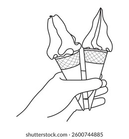 Line art of Hand holding a delicious ice cream cone