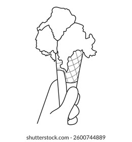 Line art of Hand holding a delicious ice cream cone