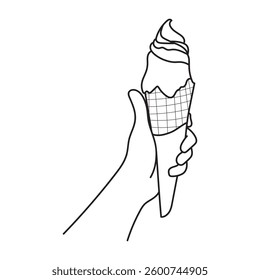 Line art of Hand holding a delicious ice cream cone