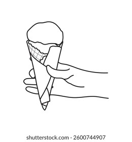Line art of Hand holding a delicious ice cream cone