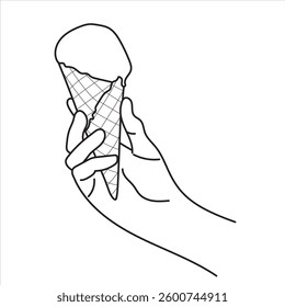 Line art of Hand holding a delicious ice cream cone