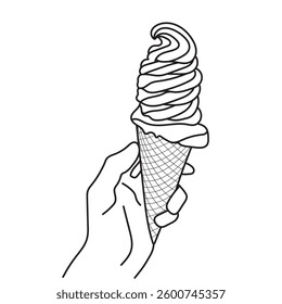 Line art of Hand holding a delicious ice cream cone