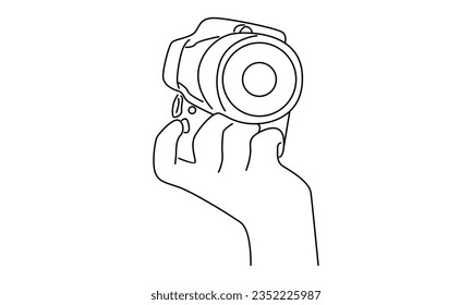 Line art of hand holding digital camera