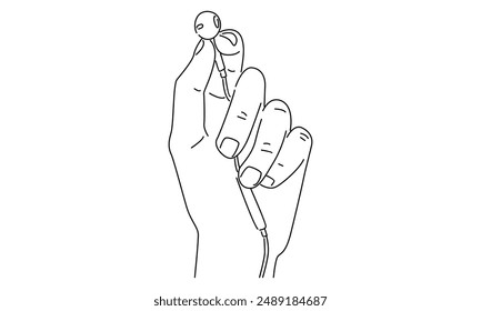 line art of hand holding earphone