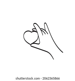line art hand holding heart illustration vector isolated on white background