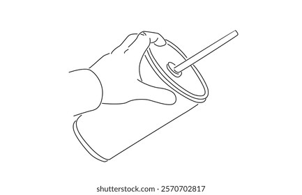 line art of hand holding ice drink