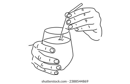 line art of hand holding martini glass