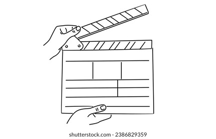 line art of hand holding movie board clapper