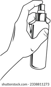 line art of a hand holding a perfume bottle