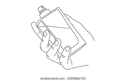 line art of hand holding perfume illustration