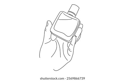 line art of hand holding perfume illustration