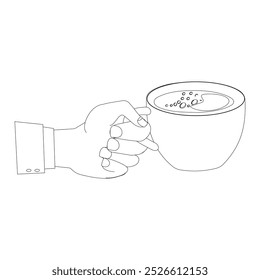 Line art of Hand holding plastic cup of Coffee drink, Coffee cup in hand. Minimalist line illustration of hand gripping a coffee cup