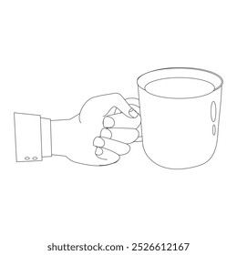 Line art of Hand holding plastic cup of Coffee drink, Coffee cup in hand. Minimalist line illustration of hand gripping a coffee cup