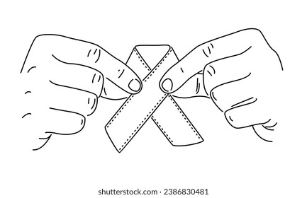 line art of hand holding ribbon cancer care