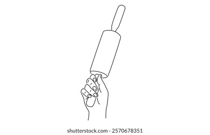 line art of hand holding rolling dough illustration