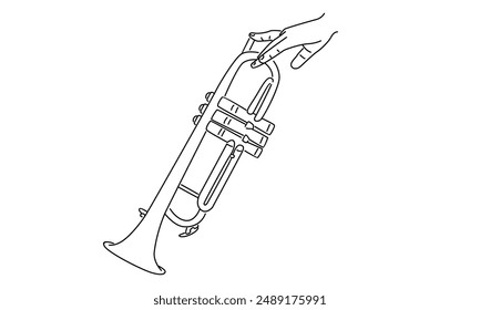 line art of hand holding saxophone vector illustration
