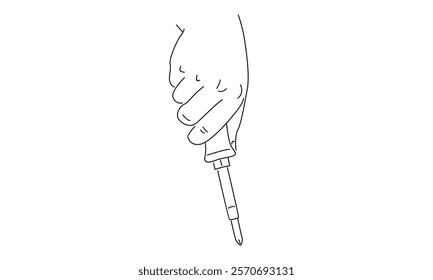 line art of hand holding a screwdriver