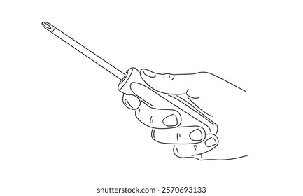 line art of hand holding a screwdriver