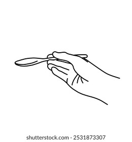 line art of hand holding a spoon. icon of hand holding a spoon. design element of hand holding spoon. vector illustration