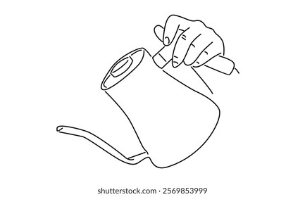 line art of hand holding teapot illustration