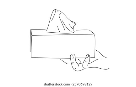 line art of hand holding tissue illustration