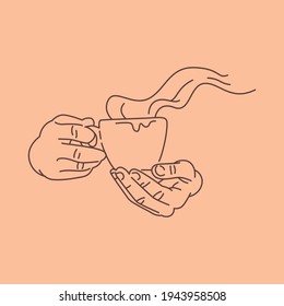 line art hand holdinh cup of coffee