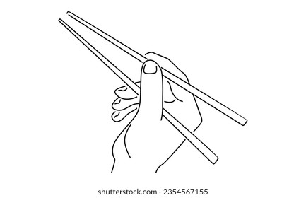 line art hand holds chopsticks  Asian traditional cutlery