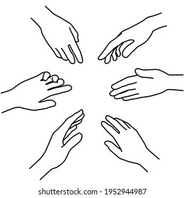 Ilustraciones de la mano de las líneas de arte que representan la diversidad y la cooperación (fondo blanco, vector, corte)