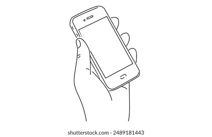 line art of hand with mobile phone