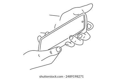 line art of hand with mobile phone