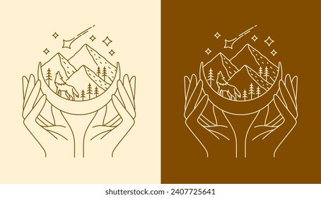 line art. hand and mountain views design