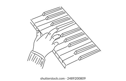 line art of hand playing piano illustration