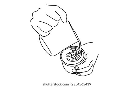 line art of hand pouring coffee to the mug