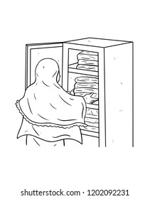 line art hand put clothes into the closet