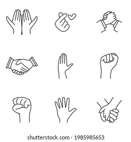 icono de conjunto de mano de línea