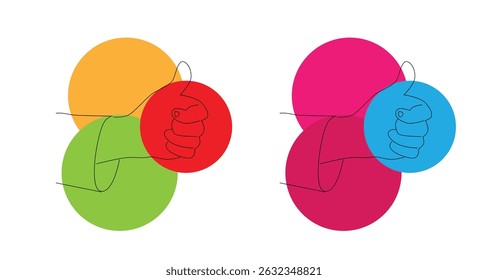 Line Art Hand Showing Thumbs Up with Colorful Background Circles. People, expressing emotions and reaction concept vector art
