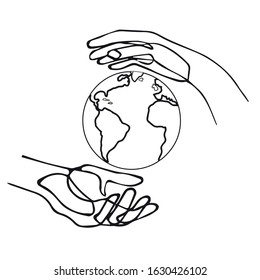 Line art hand with sphere vector illustration