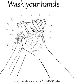 Line art of hand washing. Vector doodle illustration.
