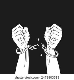 Line art, hands break the chain. The concept of human trafficking. Illustration, vector.