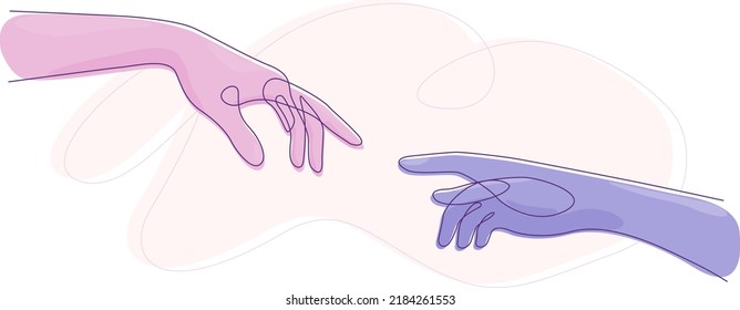 Line art hands connected, creation of Adam vector illustration