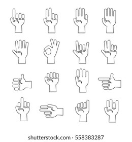 Line art hands gestures vector icons set in black and white illustration.