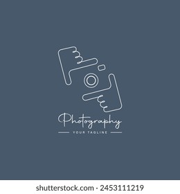 Line art Hands holding photo camera shutter, Photography Logo Symbol Design Symbol Template Flat Style Vector Illustration