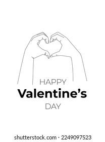 Line art Hands making Heart shape with fingers. Vector banner or gift card for valentines day.