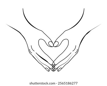  line art hands making heart symbol of love vector art illustration