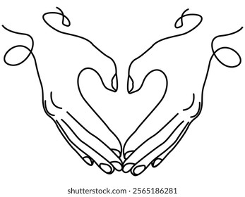  line art hands making heart symbol of love vector art illustration